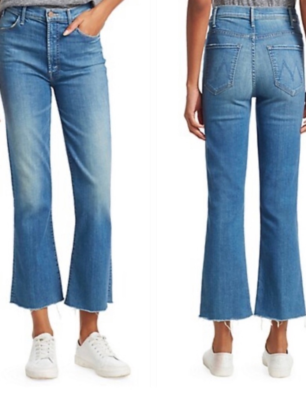 MOTHER The Hustler Ankle Fray Jeans Wishful Drinking Blue Denim Crop Flare 24